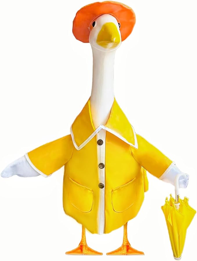 23 Inch Porch Goose Raincoat Outfit with Umbrella– Cement Goose Clothes for Porch Goose Statue, Waterproof Outdoor Goose Outfit for Lawn & Garden Decor-CasaMuseHome