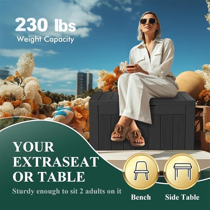 36 Gallon Outdoor Deck Box,Storage Lockable Waterproof Patio Furniture,Garden Tools,Cushions,Pool Accessories Outside Storage Resin Box(Black)-CasaMuseHome