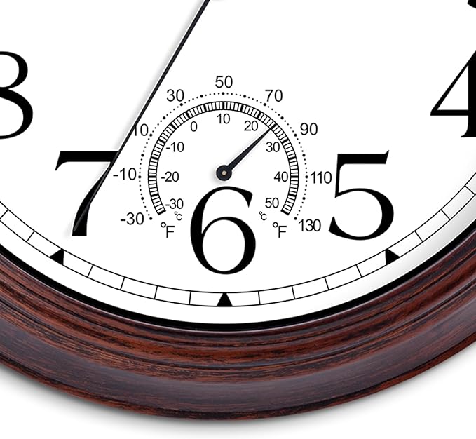 8.5 Inch Outdoor Wall Clock with Thermometers, Vintage Silent Wall Clocks Battery Operated, Retro Non-Ticking Clock Decorative for Living Room, Patio, Kitchen, Office, Bathroom, Bedroom(Bronze)-CasaMuseHome