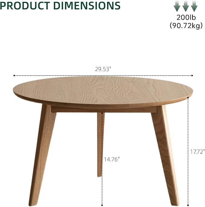 100% Solid Oak Wood Mini Coffee Table, Round Side Table w/Solid Wood Legs, Walnut Mid Century Coffee Table w/Sturdy Frame for Bedroom Balcony Living Room (29.53" D x 17.72" H)-CasaMuseHome