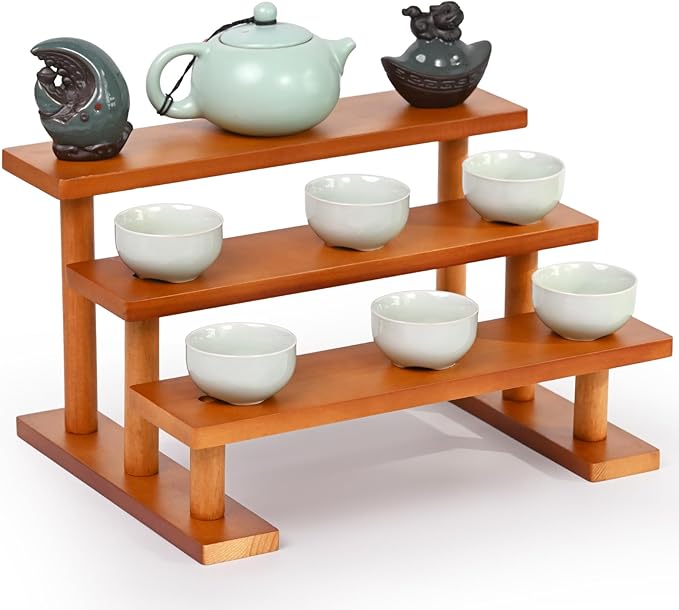 3 Tier Wooden Display Riser Stand Perfume Organizer, Dessert Table Display Set, Solid Wood Food Display Stands for Party, Bamboo Rustic Solid Wood Shelf for Cupcakes, Perfume, Cologne, Spiece-CasaMuseHome