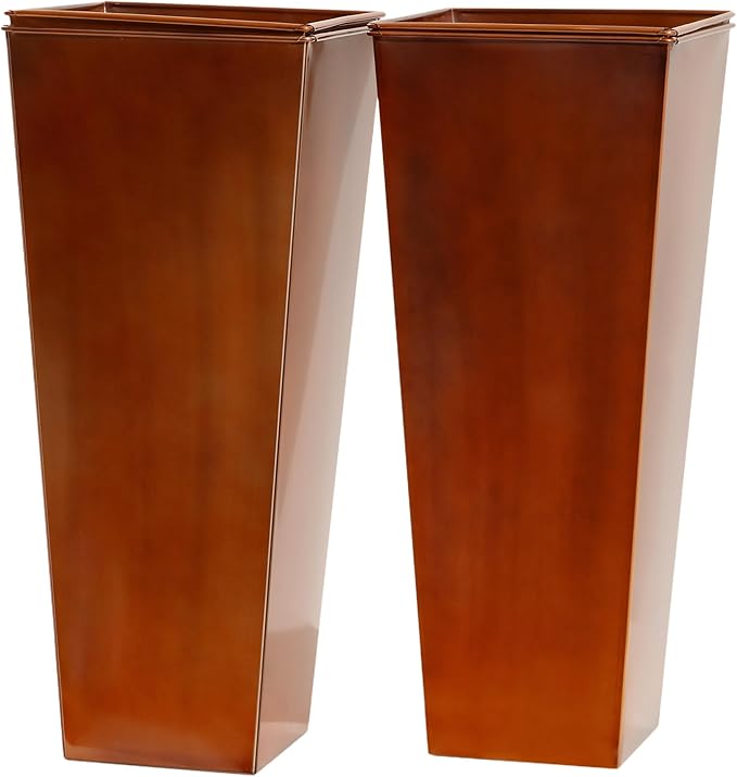 28in Tall Metal Copper Square Planter Galvanized Steel Metal Planters for Indoor/Patio Deck Garden Entrance Planter-CasaMuseHome