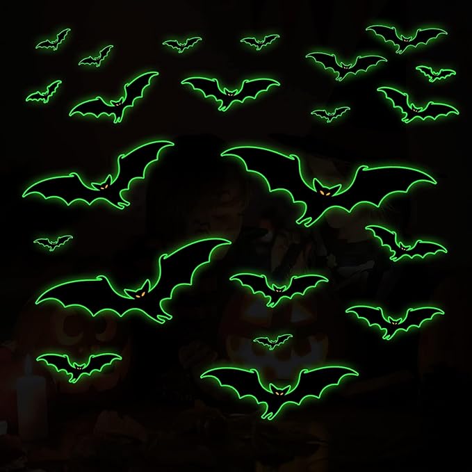 3 Sheets Glow in The Dark Halloween bat Decals Luminous Halloween bat Stickers Removable Bat Wall Decor Glowing Window Clings for Scary Halloween Theme Party Decorations-CasaMuseHome