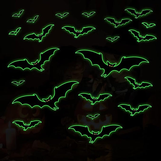 3 Sheets Glow in The Dark Halloween bat Decals Luminous Halloween bat Stickers Removable Bat Wall Decor Glowing Window Clings for Scary Halloween Theme Party Decorations-CasaMuseHome
