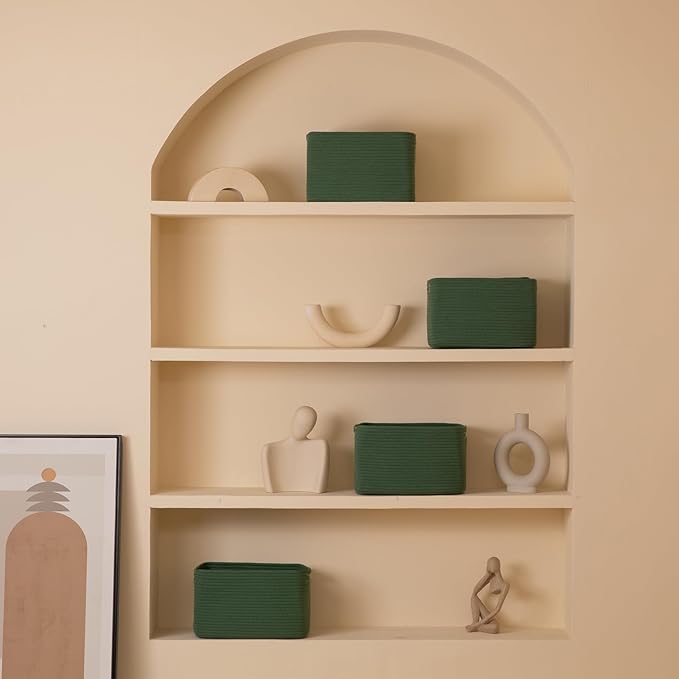 4 Pack Storage Baskets for Organizing, Woven Baskets for Shelves - Perfect for Toys, Books, Towels, and Clothes, Durable Gift Basket Bins Toy Storage, 12.7''L x9''W x7.8''H, Green-CasaMuseHome