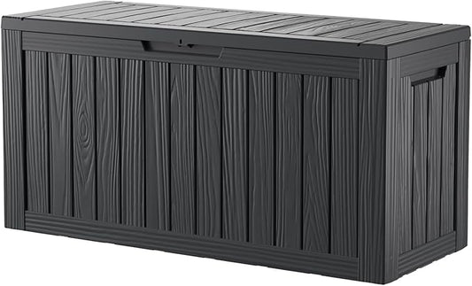 80 Gallon Lockable Resin Deck Box, Waterproof & UV-Resistant Outdoor Storage Box for Outdoor Cushion Storage, Garden Tools & Pool Accessories Storage, Black-CasaMuseHome