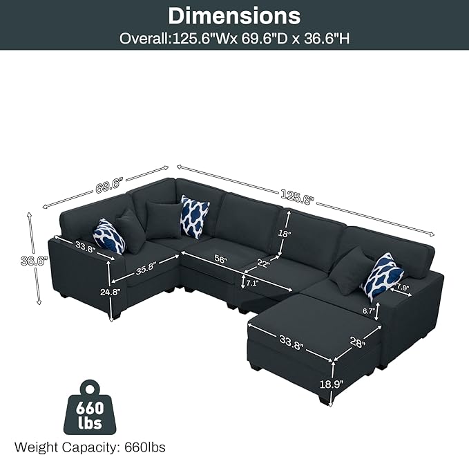 L Lengend Vansen Modular Sectional Sofa U Shaped Couch with Ottoman Modern Reversible Corner Sectional Couch for Living Room (Charcoal, U Shaped Sofa-1)-CasaMuseHome