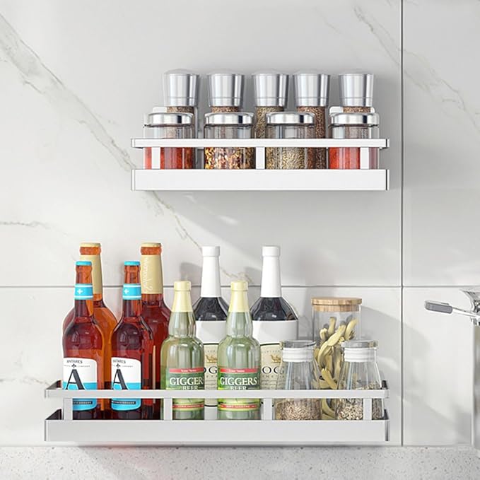 2PCS Kitchen Spice Rack, SUS304 Stainless steel Wall Mount Storage Rack, Seasoning Container, 11.8Inch Spice Organizer, Kitchen Seasoning Hanging Rack, Bathroom Shelf for Storing Toiletries-CasaMuseHome