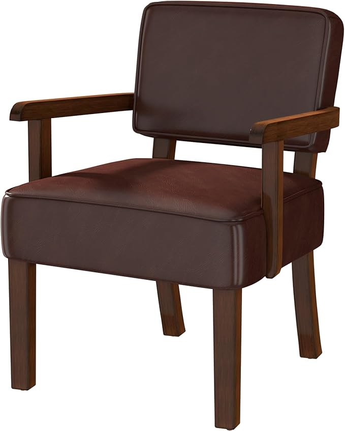 Accent Chair, PU Leather Living Room Chairs Oversized with Soft Seat and Armrests, Armchair for Bedroom, Dinning, Reading, Waiting Rooms (Leather Cherry)-CasaMuseHome