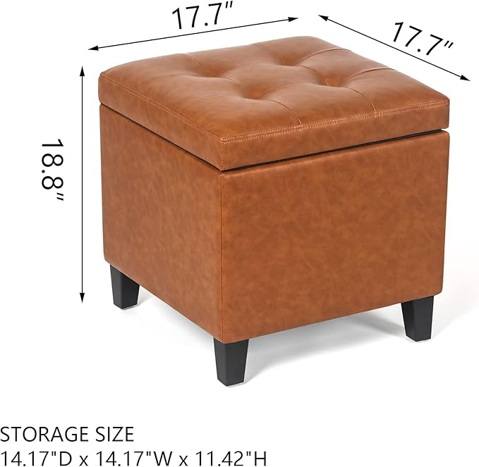 Adeco 17.7" Leather Cube Storage Orange Ottomans for Living Room-CasaMuseHome