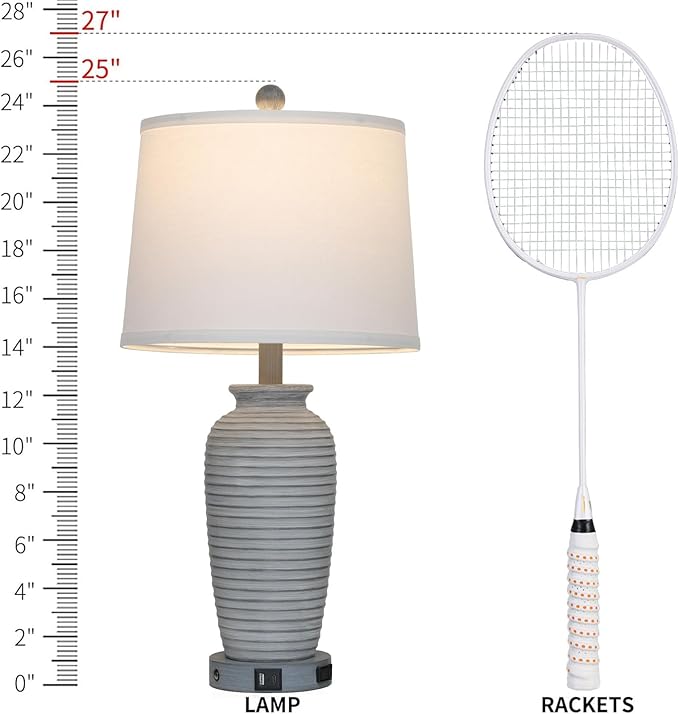 25" Farmhouse Jar Table Lamp Set of 2 Vintage Rustic Lamps for Living Room, Resin Bedside Nightstand Lamps with Linen Lampshades, Retro Pot Lamp for Living Room, Bedroom(LED Bulbs Included)-CasaMuseHome