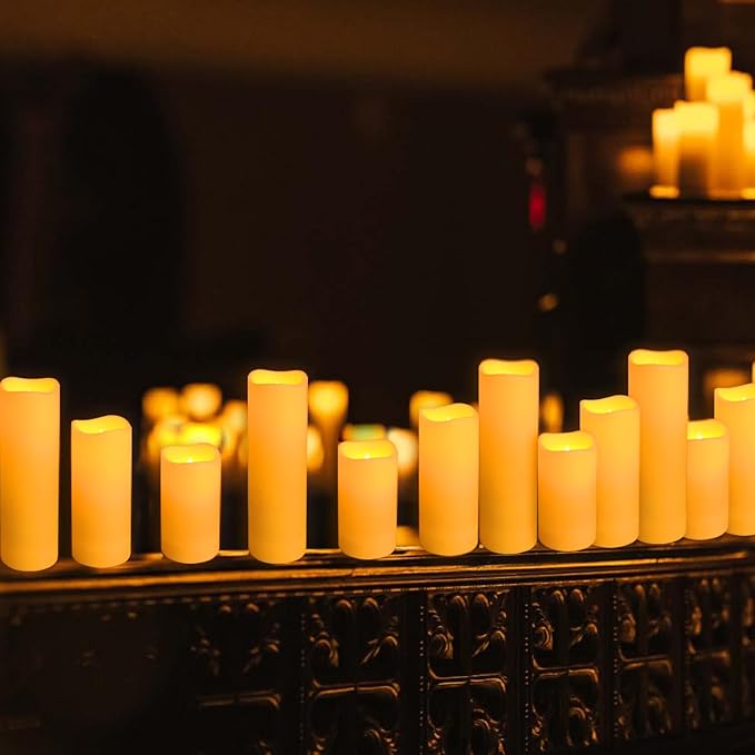 72-Pack Realistic Flameless LED Candle, Battery Operated with Remote Control, 3D Flame Pillar Timer Funtion Melted Top Safe,Perfect for Indoor/Outdoor Decor,Wedding,BBQ and Gift.-CasaMuseHome