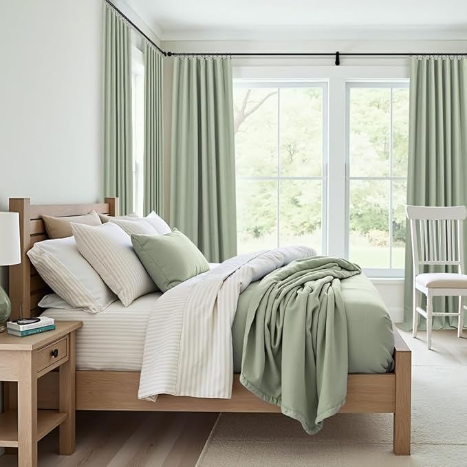 96 Inch Curtains 2 Panels Set Drapes 96 Inches Long Spring Curtain for Living Room Sage Green Black Out Linen Room Darkening Blackout Thermal Vertical Patio Blinds for Sliding Glass Doors Vintage Boho-CasaMuseHome