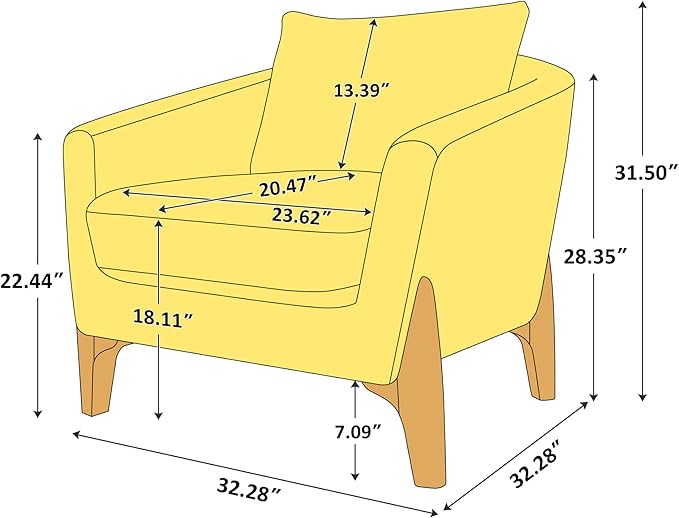 Accent Chair 31" Oversized Reading Chair Comfy Upholstered Boucle Lounge Armchair, Modern Living Room Chair with Back Pillow,Single Sofa Chair for Bedroom, Office (Curry)-CasaMuseHome