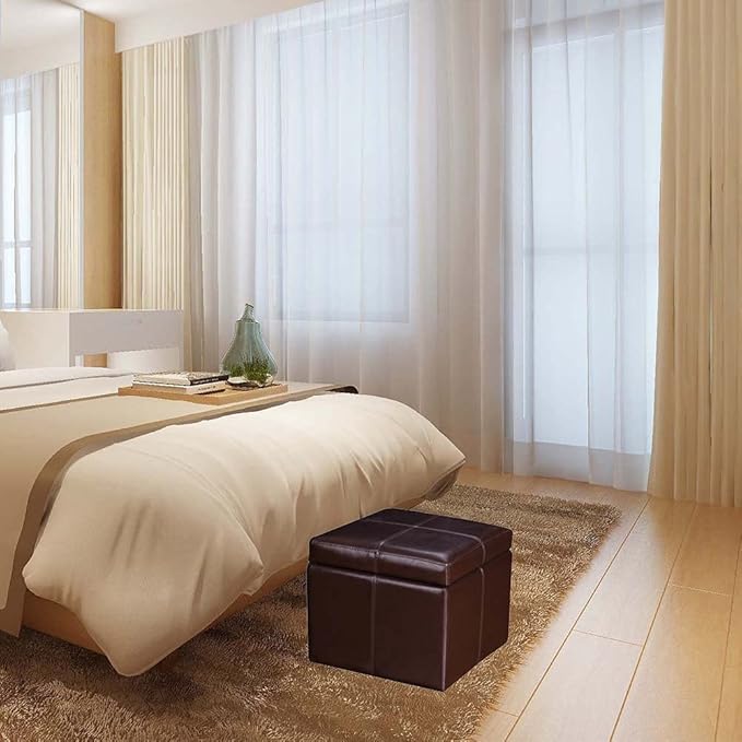 Adeco 17.7" Leather Cube Storage Brown Ottomans for Living Room-CasaMuseHome