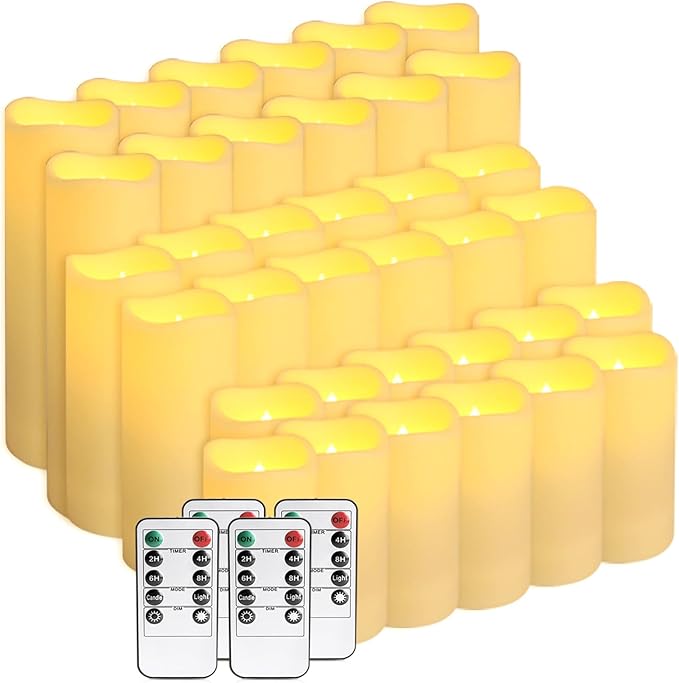 36-Pack Flickering Flameless Candles with Remote Control - LED Fake Candle Perfect for Wedding,Outdoor,Table,Halloween,Christmas Decor - Create a Magical Ambiance Effortlessly(Three Sizes)-CasaMuseHome