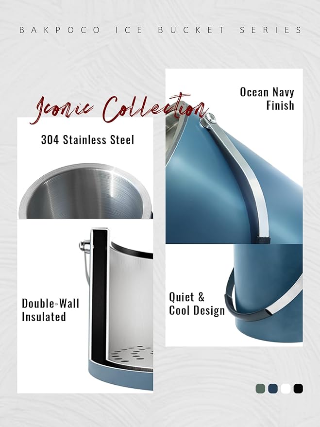 4L Ice Bucket with Silicone Lid, Scoop, Tongs & Strainer, Stainless Steel Double Wall Insulated Ice Buckets for Parties & Cocktail Bar, Outdoor Champagne Ice Container Bin, Navy-CasaMuseHome