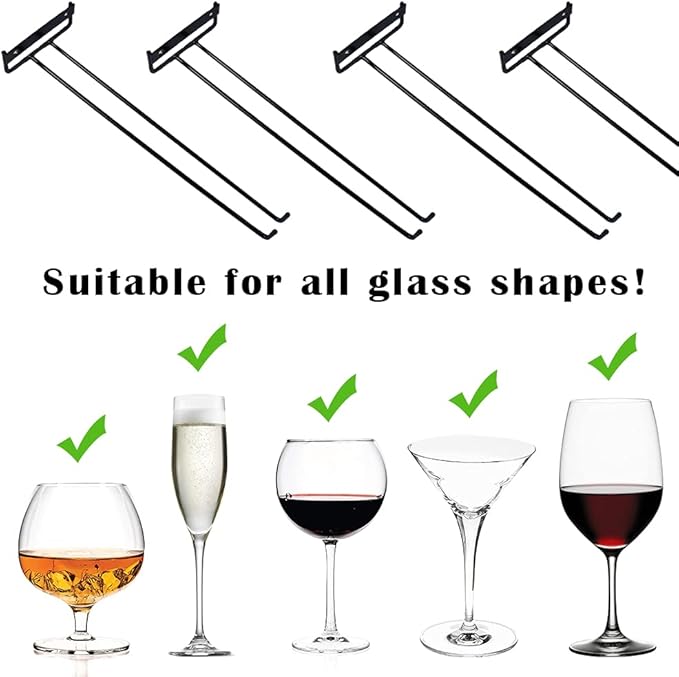 4 Packs 12 Inch Wine Glass Racks Cup Wall Mounted Stemware Hanging Wine Glasses Holder Under Cabinet Wire Wine Decor Racks-CasaMuseHome