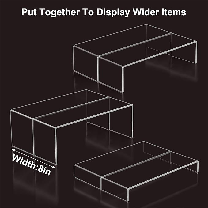 Acrylic Display Risers,12'' Large Display Stands, Thickened to 0.2''(5mm) Stackable Acrylic Shelves for Perfume Display, Clear Risers for Cupcake Stand,Pop Figurines,Tumbler,Food (Clear, 6PCS)-CasaMuseHome