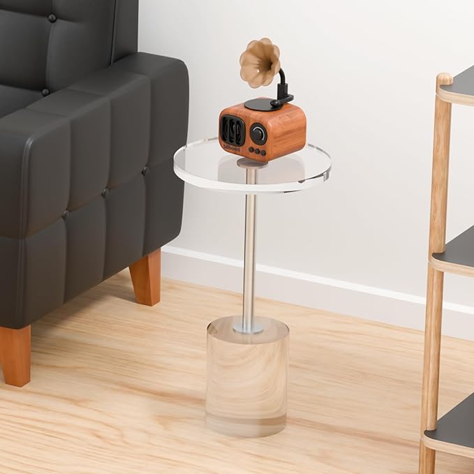 Acrylic End Table, Modern Minimalist Acrylic Side Tables, Clear Side Table for Living Room, Bedroom, Office, Drink Table (12" D x 12" W x 21" H, Silver)-CasaMuseHome