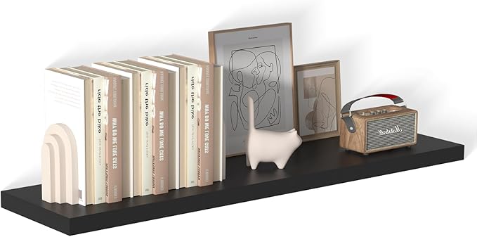 48 Inch Floating Shelf 1 Pack Large Floating Shelves for Wall No Drilling Accessories Included Deep Wall Shelves for Living Room Kitchen Farmhouse 48" W x 12" D x 1.2" Black-CasaMuseHome