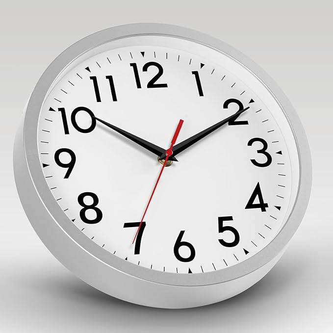 12 Inch Wall Clock Battery Operated Silent Non Ticking Analog Modern Decorative for Office Kitchen Outdoor Living Room Classroom Bedroom Bathroom School(Silver)-CasaMuseHome