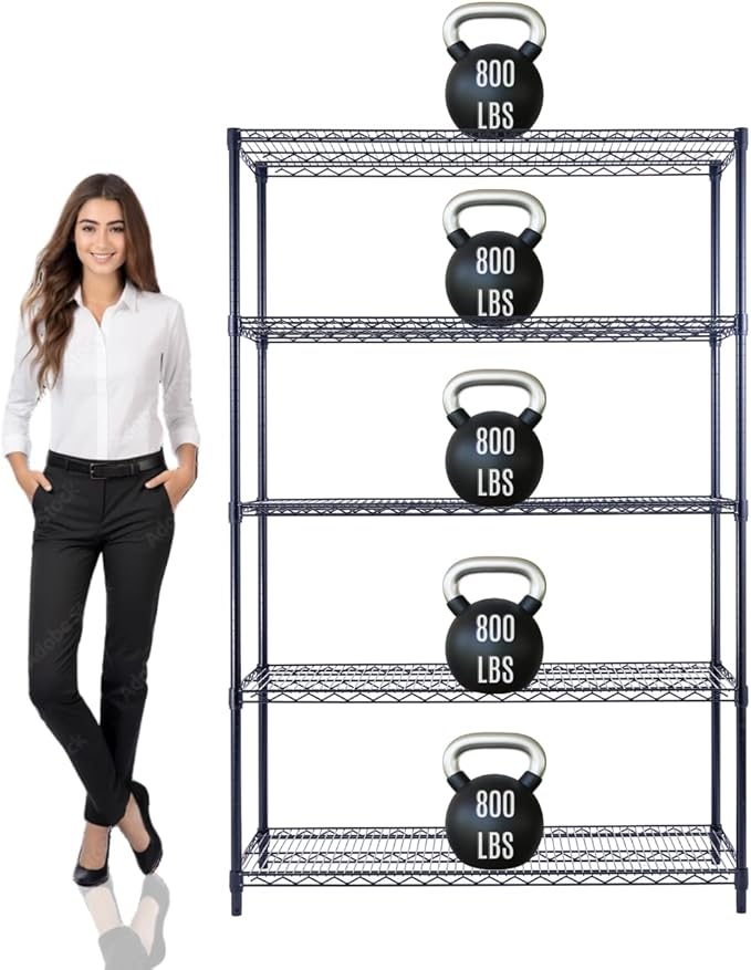 48"x18"x72" PRIME HEAVY DUTY Black 5-Tier Wire Shelving NSF 4000 LBS MAX Capacity Storage Rack for Commercial, School, Home, Garage, Warehouse, Industrial, and Hospital Uses (with Wheels)-CasaMuseHome