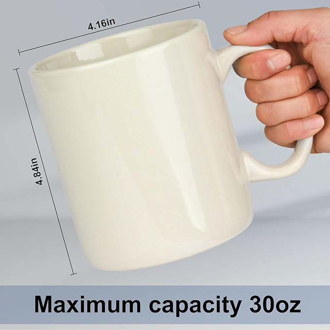 30oz Super Large Ceramic Coffee Mugs Large Handles Set of 2 (Cream)-CasaMuseHome