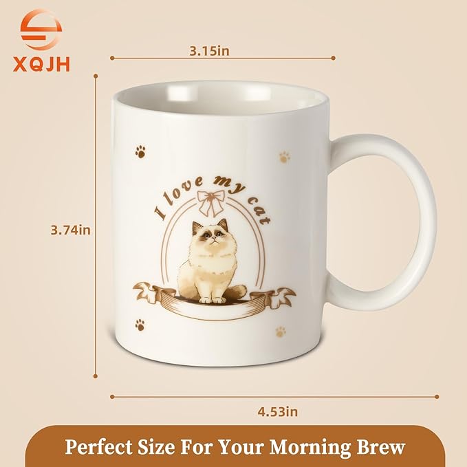 12Oz Cute Ragdoll Cat White Ceramic Mug, Mug for Daily Coffee and Tea, Lead-free Microwave and Dishwasher Safe Coffee Mug, Perfect gifts for Cat Lovers-CasaMuseHome