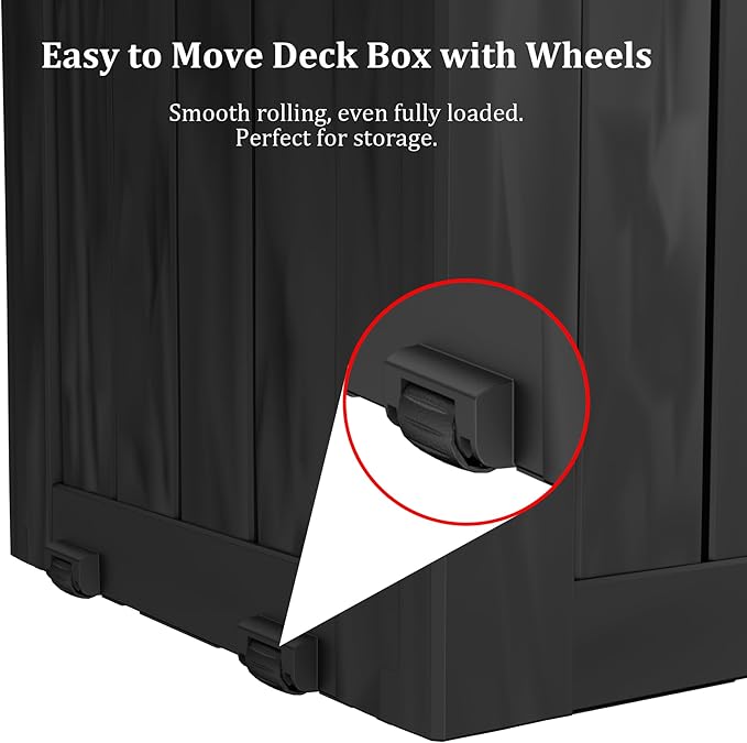 80 Gallon Outdoor Storage Box with Wheels, Waterproof Lockable Resin Deck Box Patio Storage Bin for Pool Accessories Cushion Furniture, Garden Tools, UV-Resistant Outside Delivery Black-CasaMuseHome