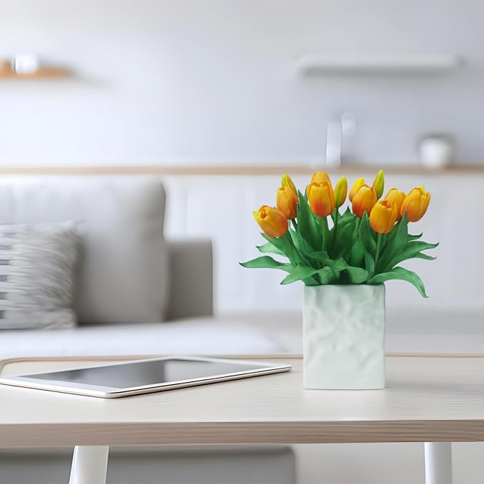 15pcs Artificial Tulips Flowers, Fake Tulips Real Touch, Faux Latex Bouquets, for Party Wedding Home Room Decoration (Orange)-CasaMuseHome