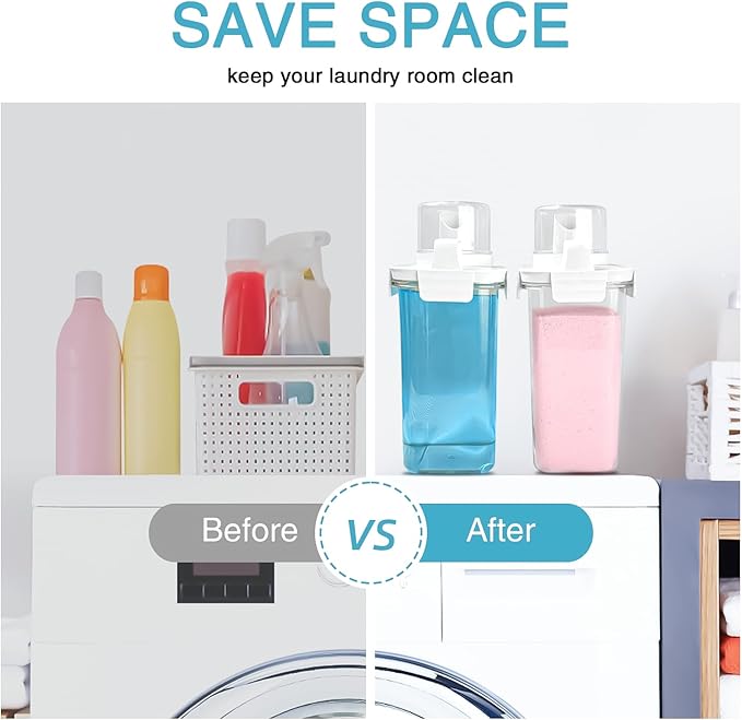 2 Pack Laundry Detergent Dispenser, 61oz Detergent Dispenser, Refluxable Laundry Detergent Container, Plastic Liquid Laundry Detergent Dispenser for Laundry Room Organization with 6 Labels-CasaMuseHome