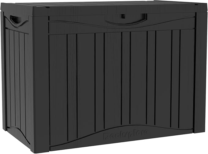 45 Gallon Double-Wall Resin Deck Box - Lockable Waterproof Outdoor Storage Box, 515lbs Capacity & Doubles as Seating for Patio Furniture - Garden Tools, Pool Accessories (Black)-CasaMuseHome