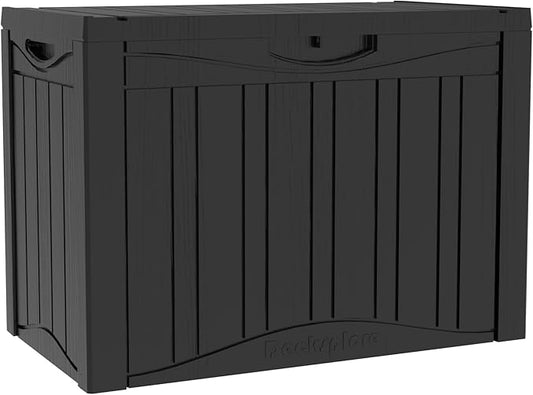 45 Gallon Double-Wall Resin Deck Box - Lockable Waterproof Outdoor Storage Box, 515lbs Capacity & Doubles as Seating for Patio Furniture - Garden Tools, Pool Accessories (Black)-CasaMuseHome