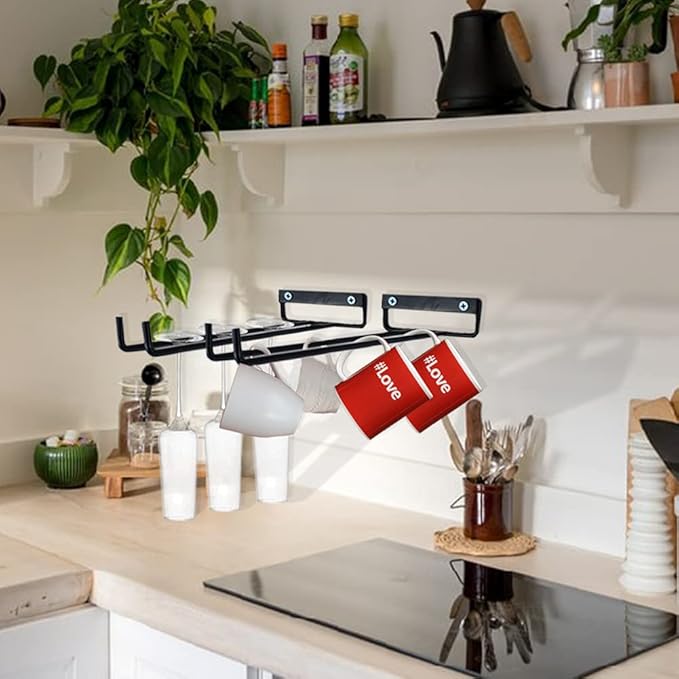 4 Packs 12 Inch Wine Glass Racks Cup Wall Mounted Stemware Hanging Wine Glasses Holder Under Cabinet Wire Wine Decor Racks-CasaMuseHome