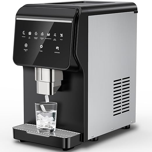 3-in-1 Nugget Ice Maker with Ice & Water Dispenser - 90Lbs/24H Pellet Chewable Ice, Self-Cleaning Countertop Stainless Steel Ice Machine for Commercial, Office, Kitchen, Party (Quiet Operation)-CasaMuseHome