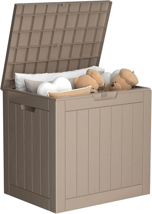 36 Gallon Outdoor Deck Box,Storage Lockable Waterproof Patio Furniture,Garden Tools,Cushions,Pool Accessories Outside Storage Resin Box(Grey)-CasaMuseHome