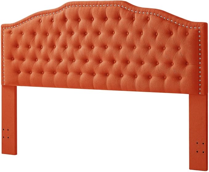 24KF Upholstered Button Tufted King Size Headboard with Nailhead Trim, Elegant Boucle Fabric California King headboard, 6031-K-Boucle-Orange-CasaMuseHome
