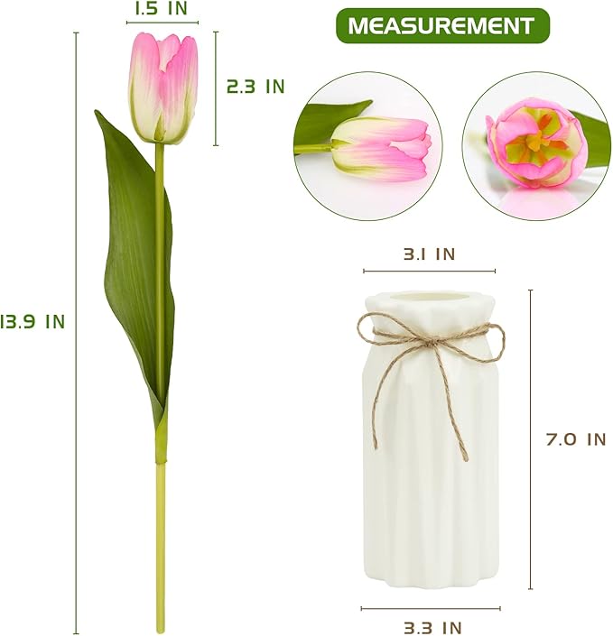 27pcs Colorful Artificial Flowers Tulips, Tulips with 1pc Plastic Vase, Fake Flowers Real Touch Flower 13.9", Christmas, Mother's Day, Easter, Valentine's Day, Family Kitchen, Wedding Decorations-CasaMuseHome