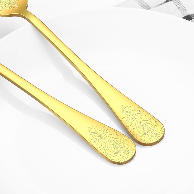 40 Pcs Gold Silverware Set for 8 with Classical Flower Embossed Design, Food Grade Stainless Steel Flatware Set, Eating Utensils Sets Include Fork/Knife/Spoon, Cutlery Set, Dishwasher Safe-CasaMuseHome