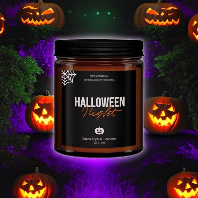 1OAK Halloween Candles Scented - 7oz, Baked Apple Cinnamon - Spooky Candles - Gothic Décor Decorations - Halloween Gifts for Women, Men - Horror Candle-CasaMuseHome