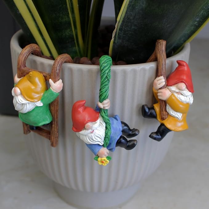 3 PCS Climbing Gnomes Tree Faces Decor Outdoor for Yard, Gnomes Statue, Outdoor Fairy Garden Resin Crafts, Flower Pot Landscape Dwarf, Micro Landscape Pendant Ornaments (3 PCS)-CasaMuseHome