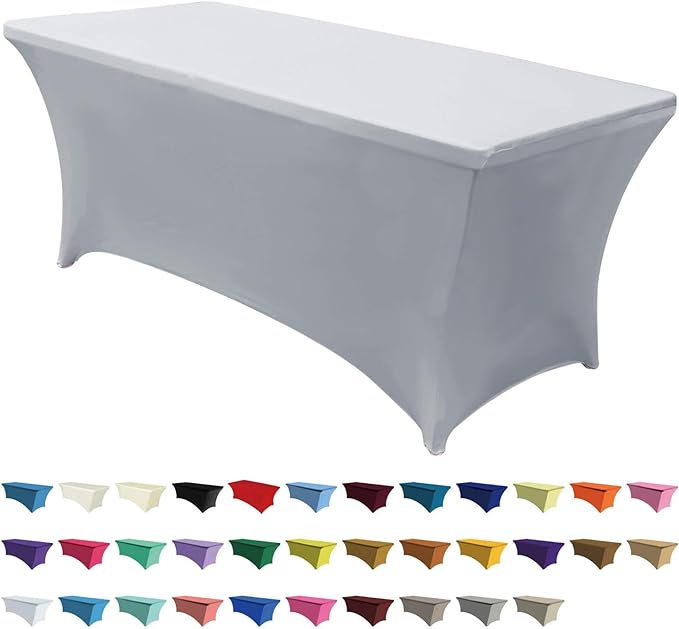 ABCCANOPY 6 FT Grey Spandex Table Cover Stretch Fitted Wrinkle Resistant Tablecloth Reuse for Rectangular Folding Table Patry Event Wedding Banquet Protector-CasaMuseHome