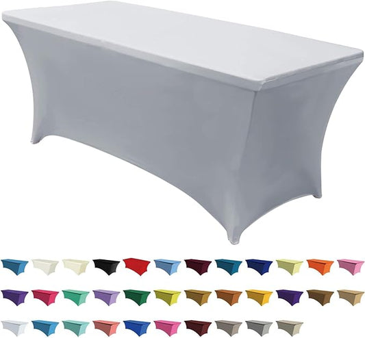 ABCCANOPY 6 FT Grey Spandex Table Cover Stretch Fitted Wrinkle Resistant Tablecloth Reuse for Rectangular Folding Table Patry Event Wedding Banquet Protector-CasaMuseHome