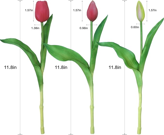 15pcs Artificial Tulips Flowers, Fake Tulips Real Touch, Faux Latex Bouquets, for Party Wedding Home Room Decoration (Rose Red)-CasaMuseHome