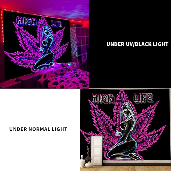 ADDWel Blacklight Tapestry for Bedroom, Tapestry Glow In The Dark, UV Reactive Black Light Posters Wall Hanging for Bedroom Dorm Living Room Backdrop Decor-CasaMuseHome