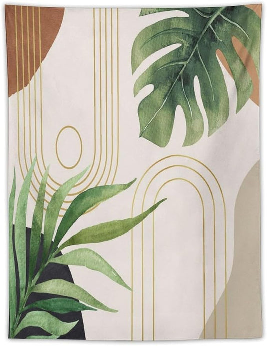 Abstract Boho Tapestry, Mid Century Tropical Tree Leaves Modern Geometric Arch Bohemian Botanical Tapestry, Home Aesthetic Wall Hanging Art Decor for Living Room Bedroom Dormitory 30x40 Inch-CasaMuseHome