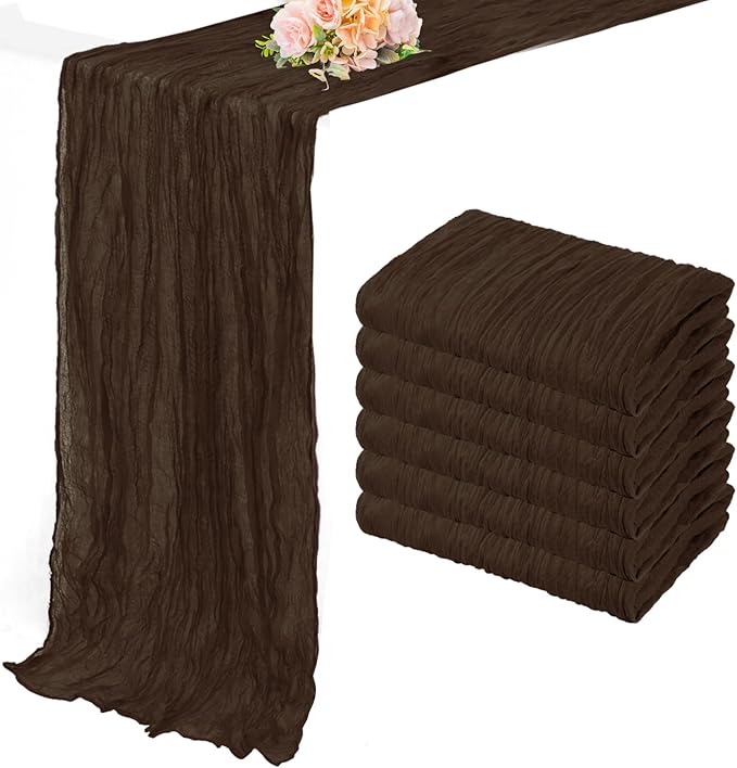 10FT 6 Pack Brown Cheesecloth Table Runner 20 x 120 Inch Long Boho Fabric Rustic Cheese Cloth Table Runner for Wedding Bridal Shower Baby Shower Gauze Sheer Birthday Party Table Decorations-CasaMuseHome
