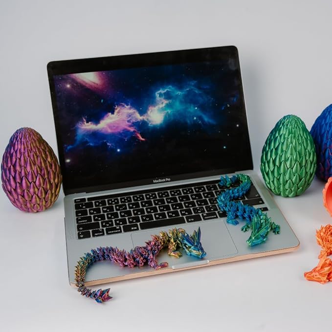 3D Printed 12” Articulated Crystal Dragon Inside 5.1” Egg – Fantasy Collectible, Fidget Toy & Stocking Easter Basket Stuffers for Home & Office Decor (Multicolor).-CasaMuseHome