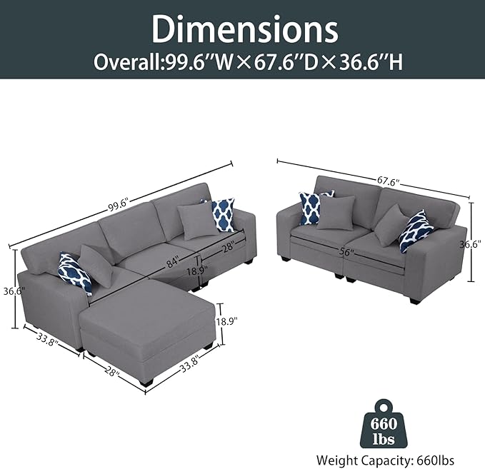 L Lengend Vansen Modular Sectional Sofa U Shaped Couch with Ottoman Modern Reversible Corner Sectional Couch for Living Room (Dark Grey, 2+3 with Ottoman)-CasaMuseHome